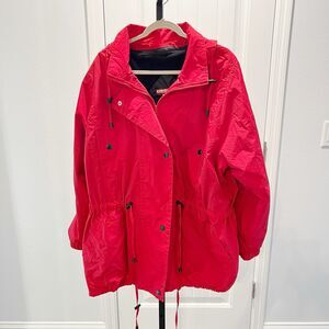 Tudor Court Red Jacket Windbreaker Removable Hood Fleece Lined Long Sleeves XX